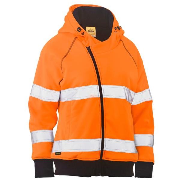 Womens Taped Hi Vis Fleece Zip Front Hoodie with Sherpa Lining - BKL6819T