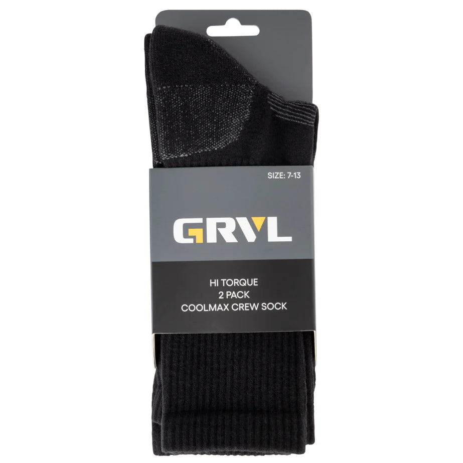 Pack of black socks with GRVL label on a white background
