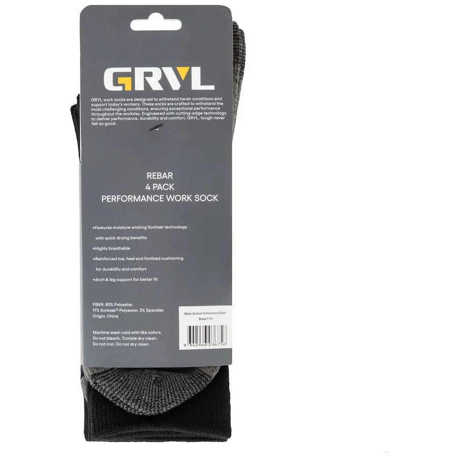GRVL Socks - Rebar Sorbtek Performance 4 Pack