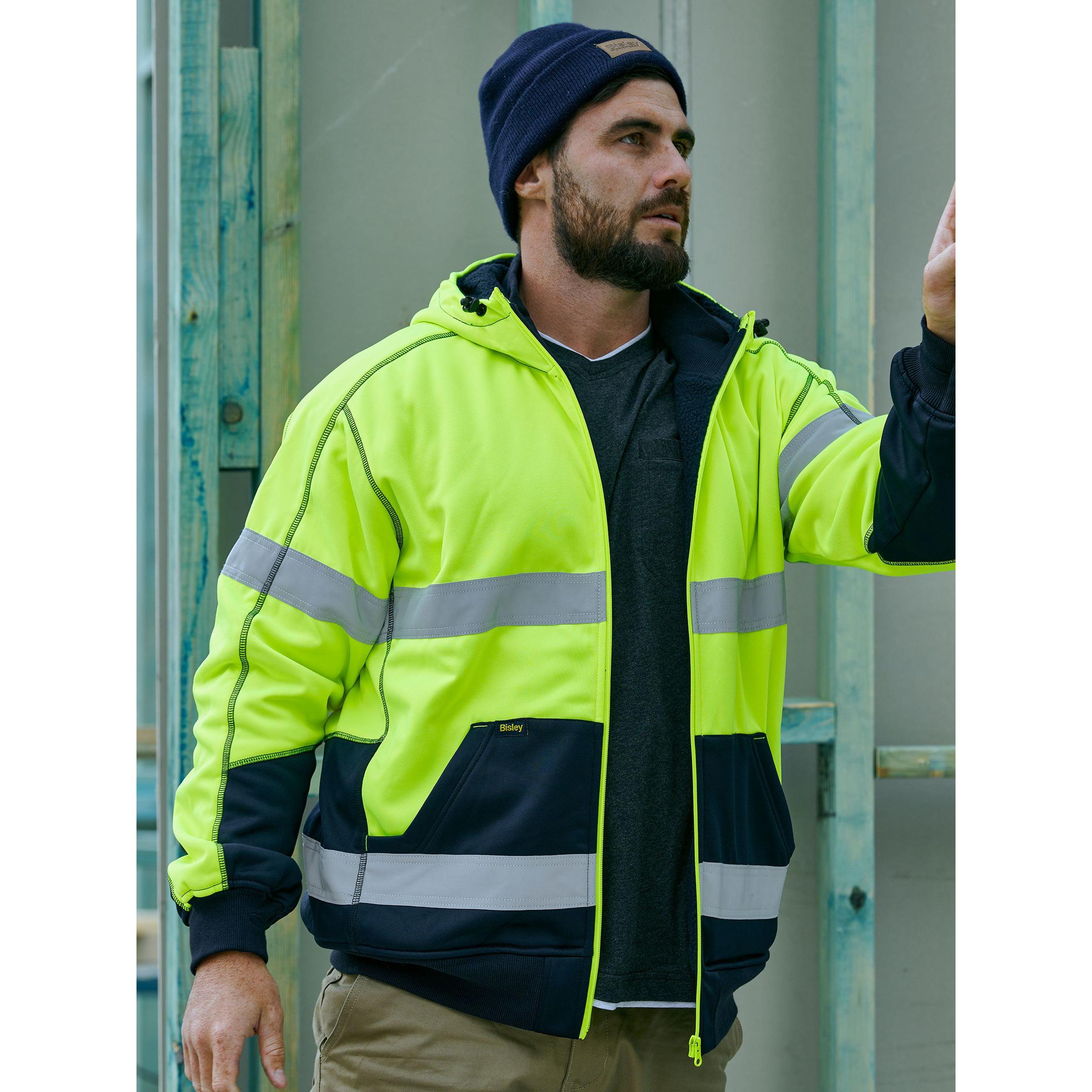 Taped Hi Vis Zip Fleece Hoodie with Sherpa Lining - BK6988T