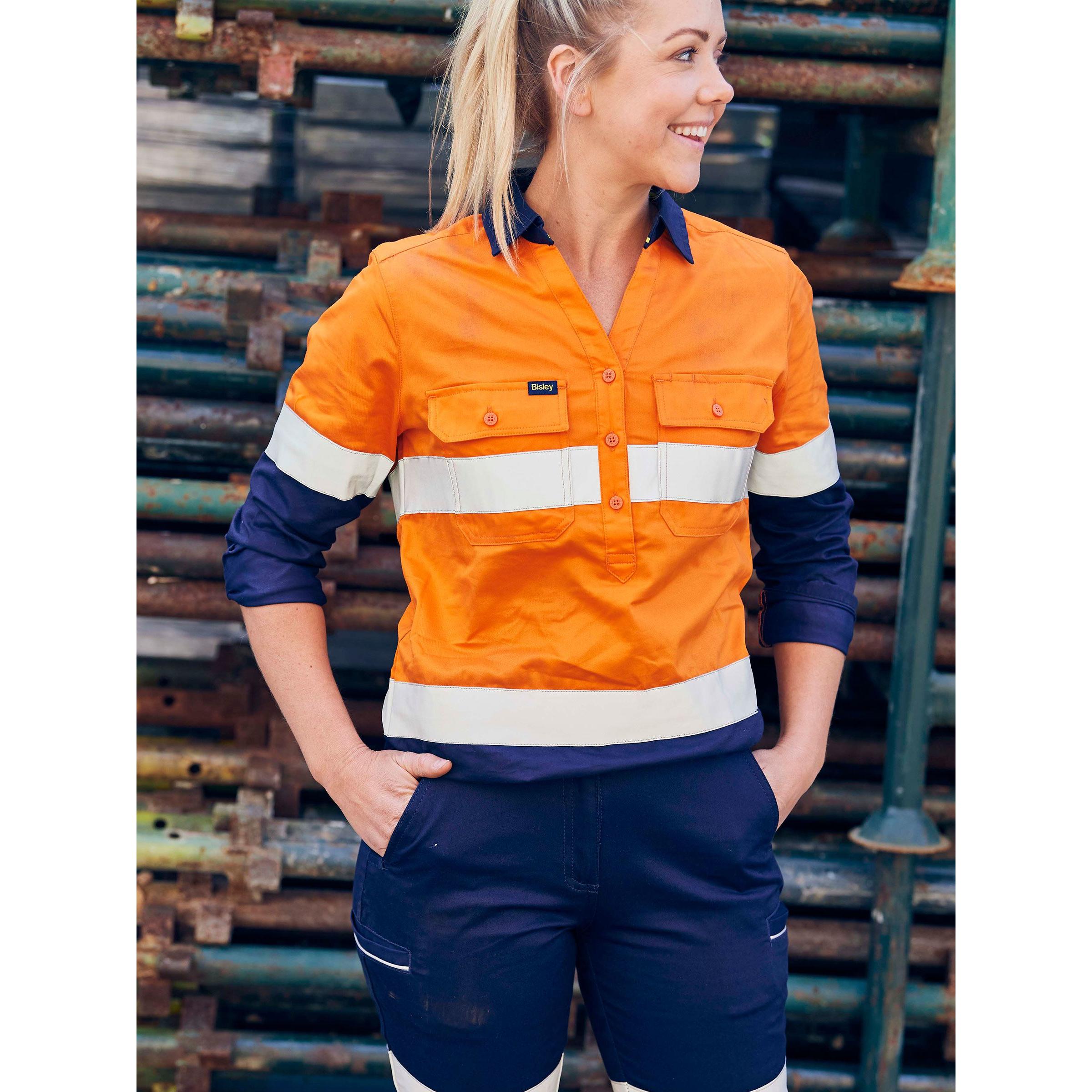 Womens Taped Hi Vis Stretch V-Neck Closed Front Shirt - BLC6064T