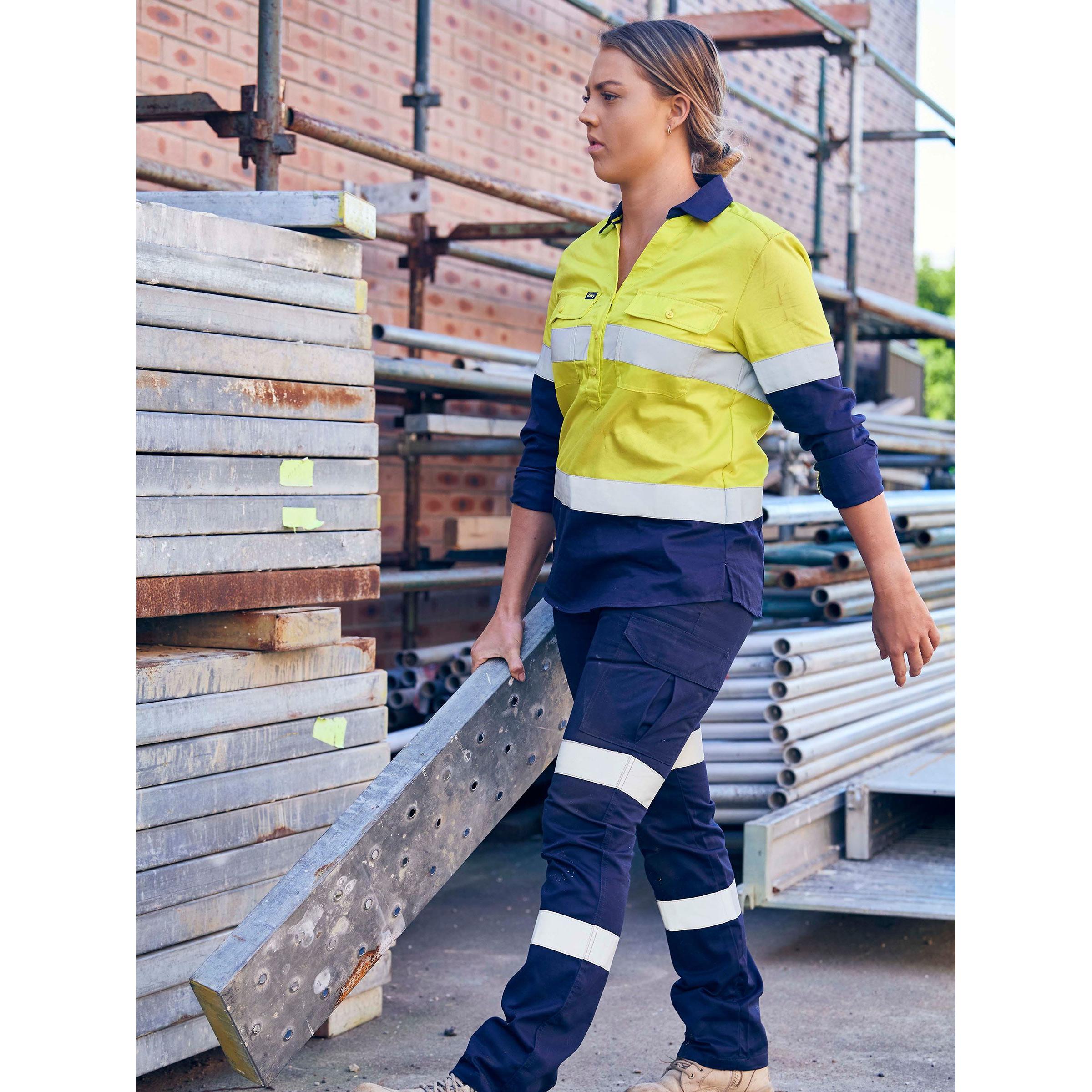 Womens Taped Hi Vis Stretch V-Neck Closed Front Shirt - BLC6064T