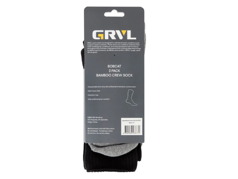 GRVL Bobcat Bamboo Work Socks – 3 Pack Heavy Duty Crew