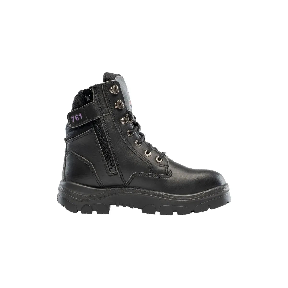 Black boot with visible brand name on a white background