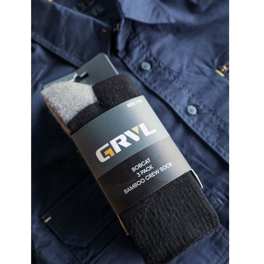 GRVL Bobcat Bamboo Work Socks – 3 Pack Heavy Duty Crew