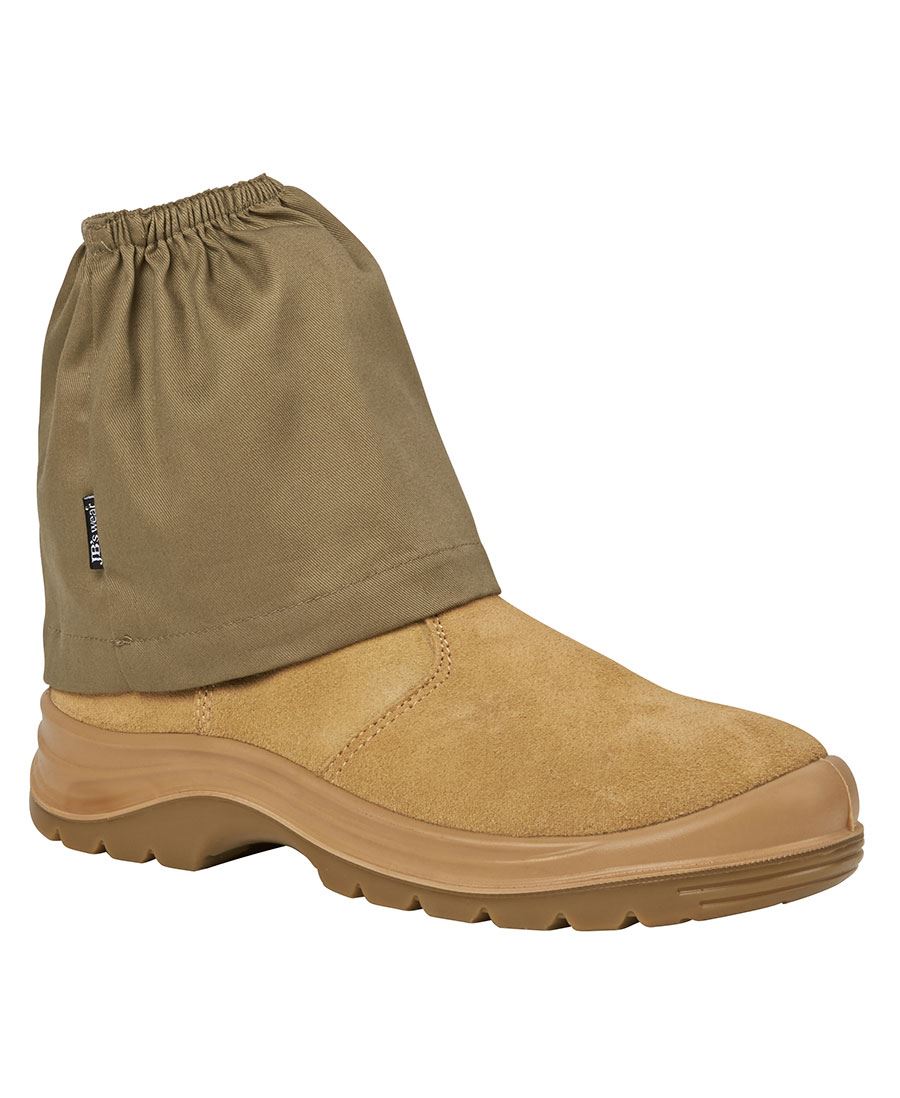 Tan boot with brown gaiter on a white background