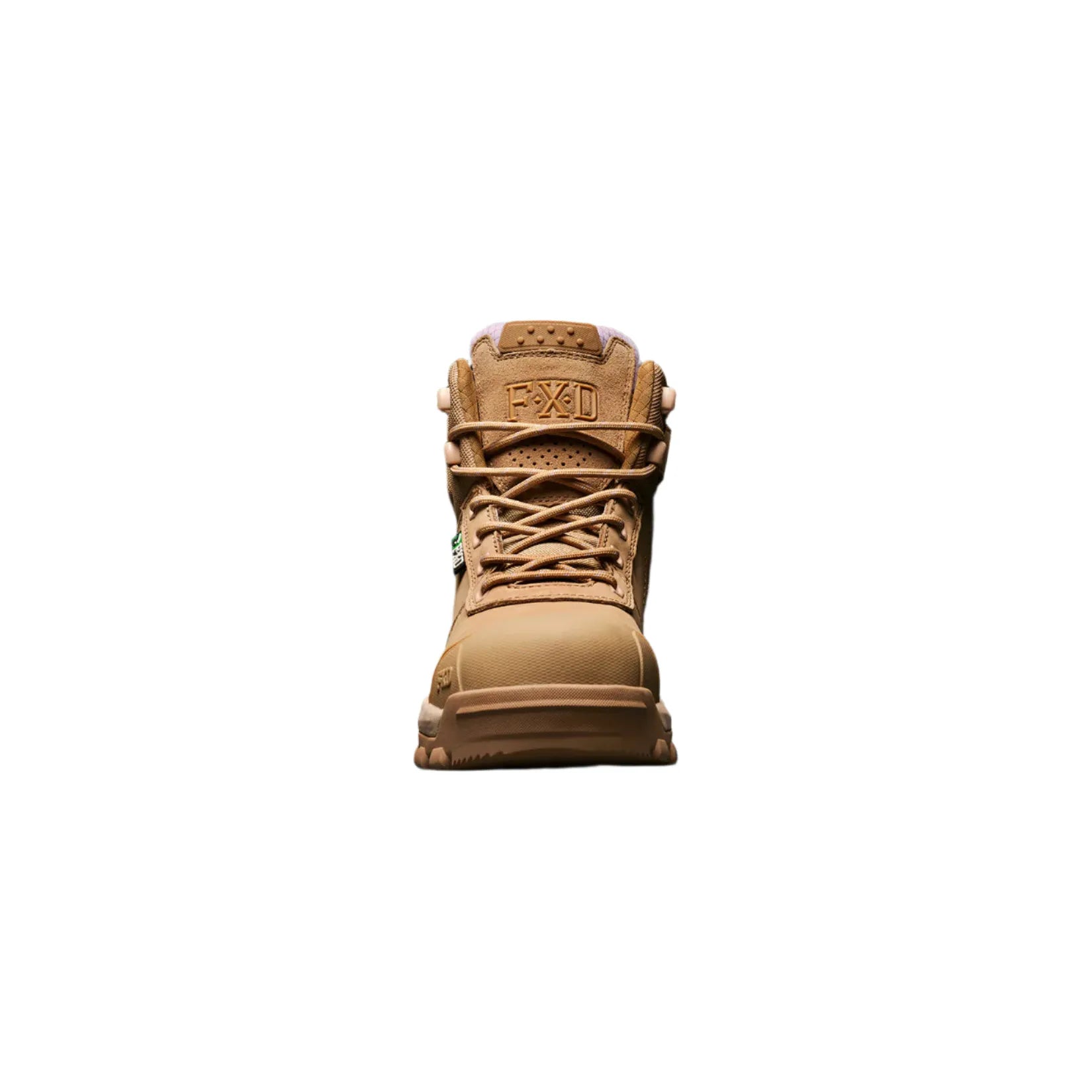Tan boot with laces on a black background