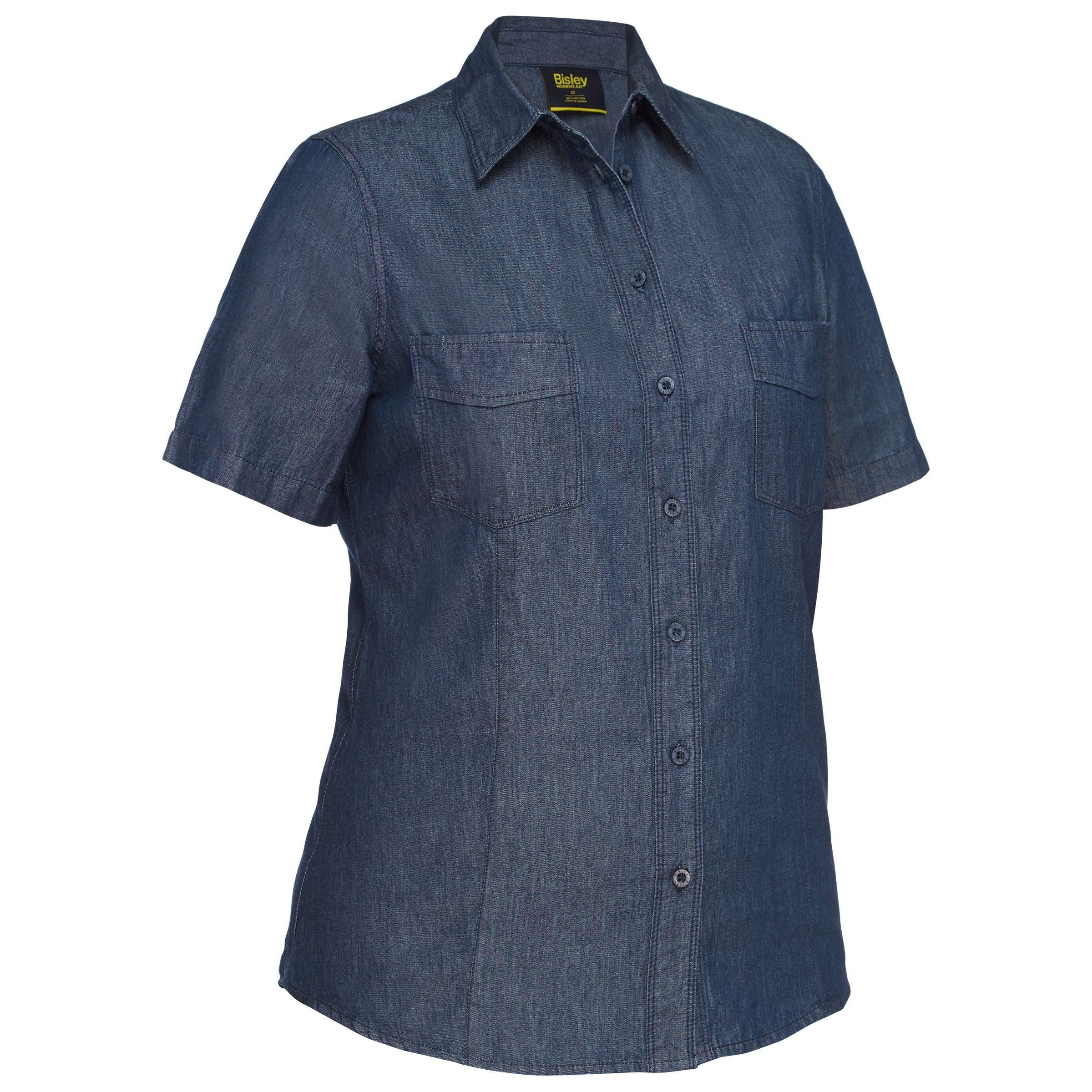 Womens Short Sleeve Denim Work Shirt - BL1602