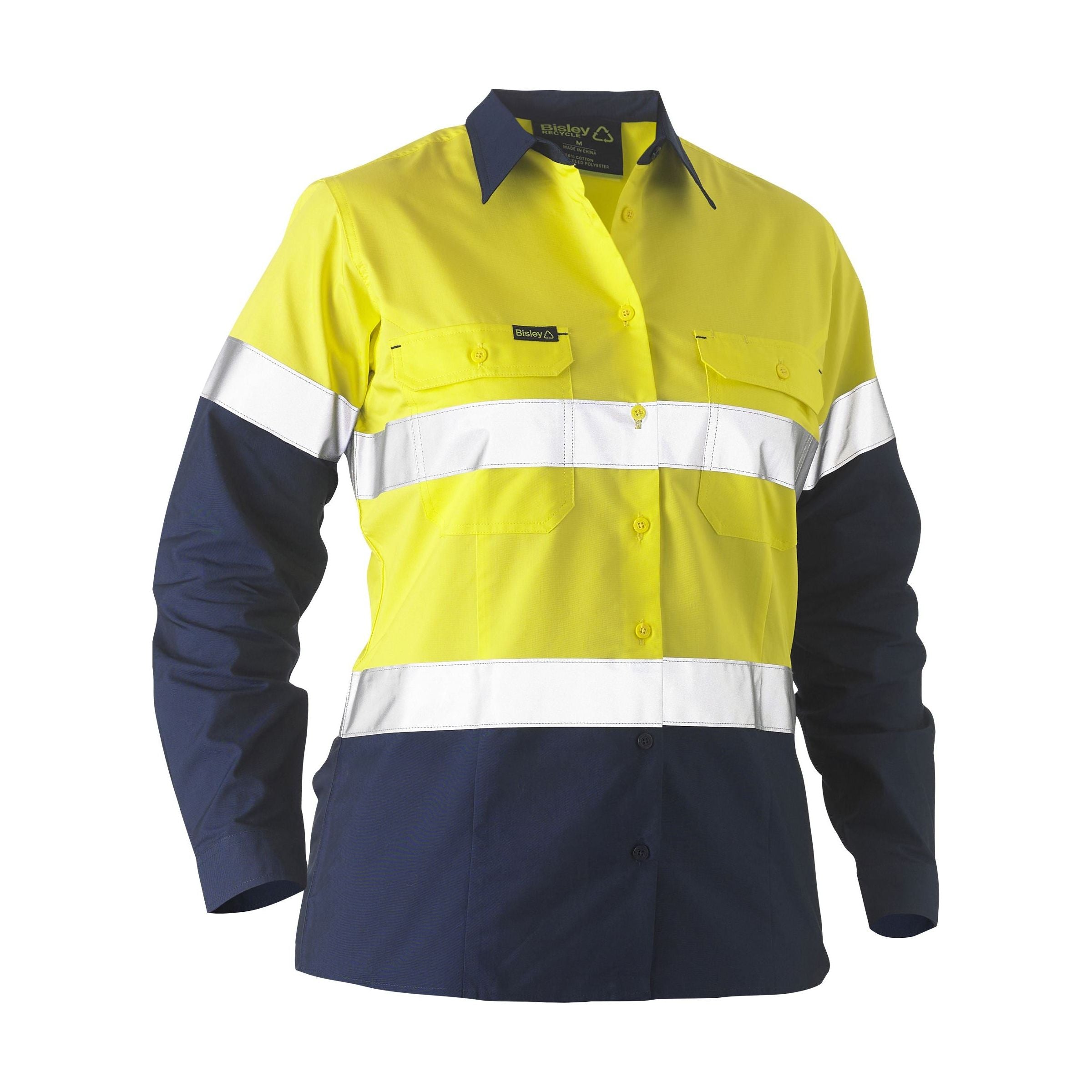 Recycle Womens Taped Two Tone Hi Vis Drill Shirt - BL6996T