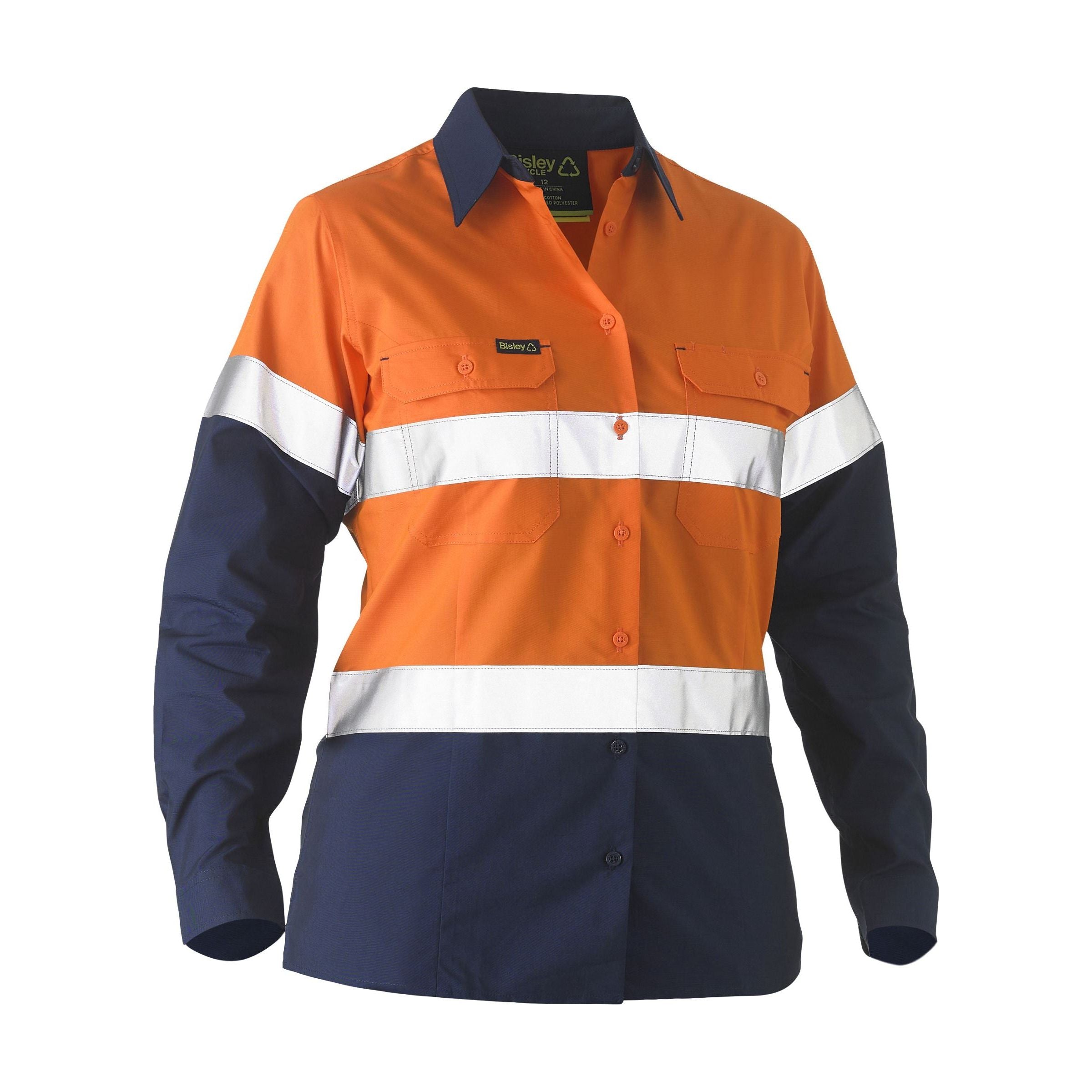 Recycle Womens Taped Two Tone Hi Vis Drill Shirt - BL6996T